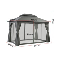 Instahut Gazebo 3x4m Canopy Outdoor Steel Frame Patio Tent Curtains Marquee Grey