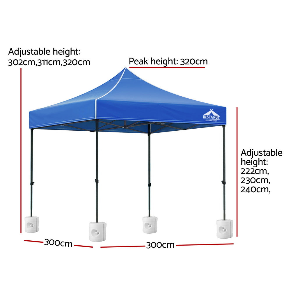 Instahut Gazebo Pop Up 3x3m w/Base Podx4 Marquee Folding Outdoor Wedding Camping