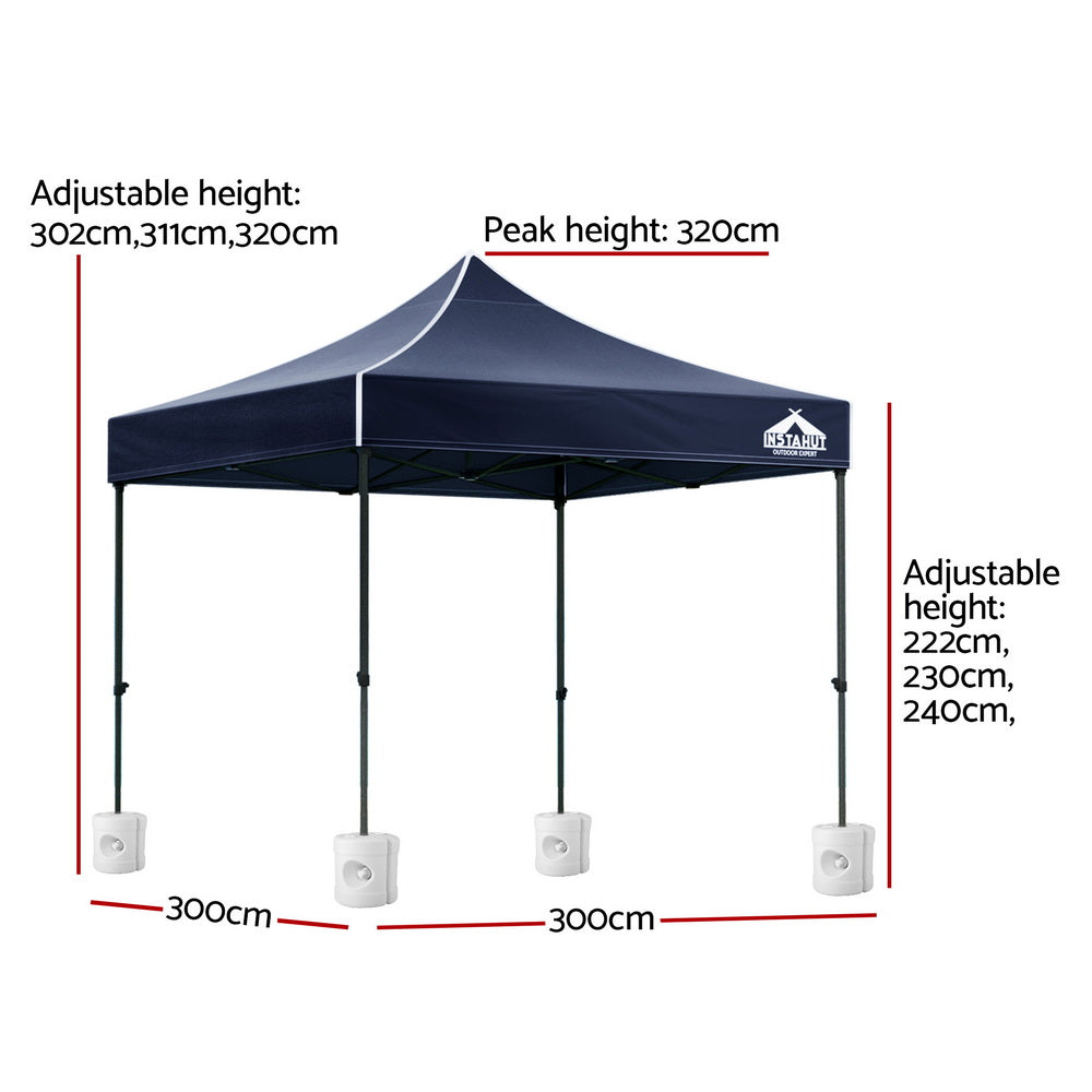 Instahut Gazebo Pop Up 3x3m w/Base Podx4 Marquee Folding Outdoor Wedding Camping
