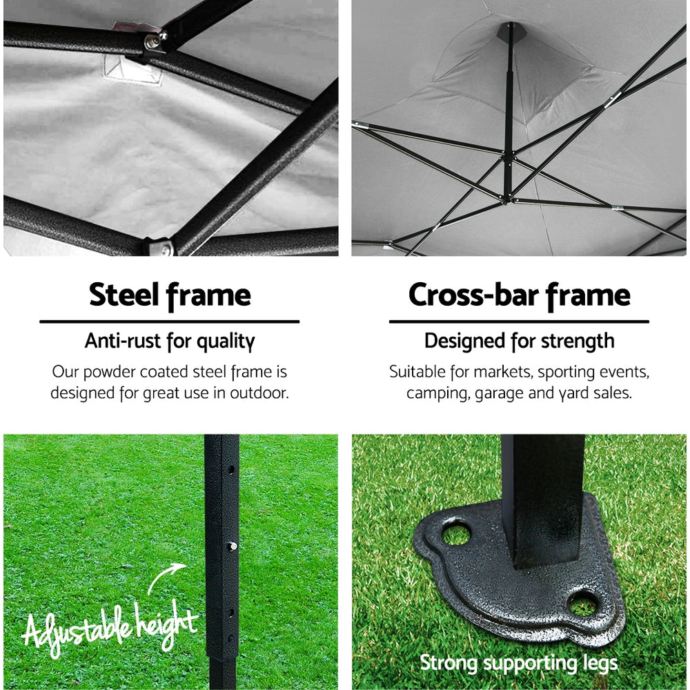 Instahut Gazebo Pop Up 3x3m w/Base Podx4 Marquee Folding Outdoor Wedding Camping