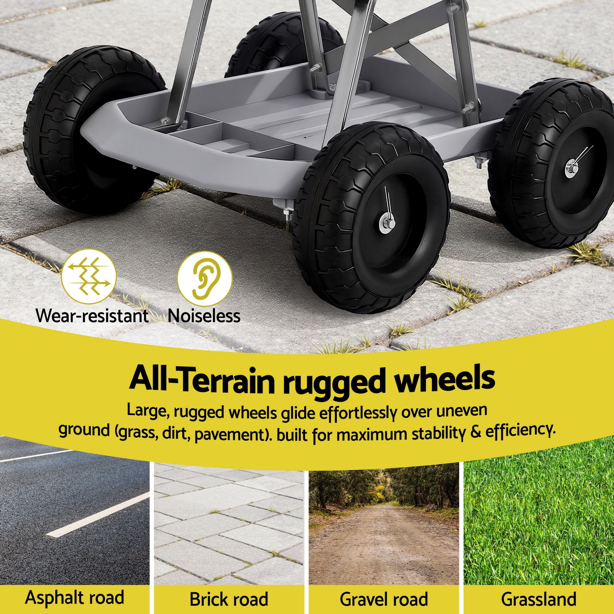 Gardeon Garden Cart Seat with Wheels, Rolling Work Stool with Tool Storage Tray, 440lbs (200kg) Heavy Duty Capacity Garden Stool for Outdoor Yard Work