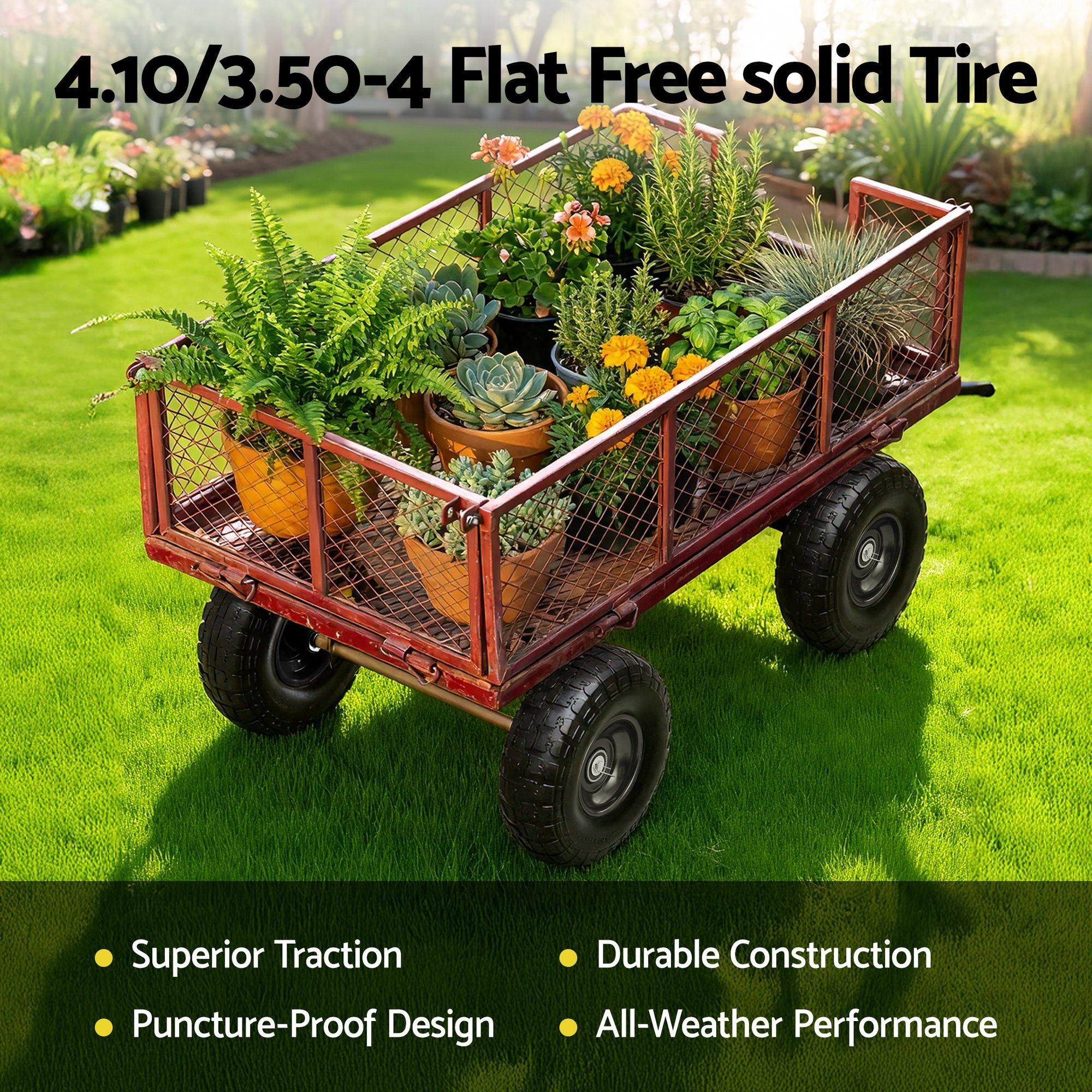 Gardeon 2pcs, 4.10/3.50-4 Tire And Wheel Flat Free, 26cm Solid Rubber Tires with 5/8 Axle Bore Hole And Double Sealed Bearings, Perfect for Wheelbarro