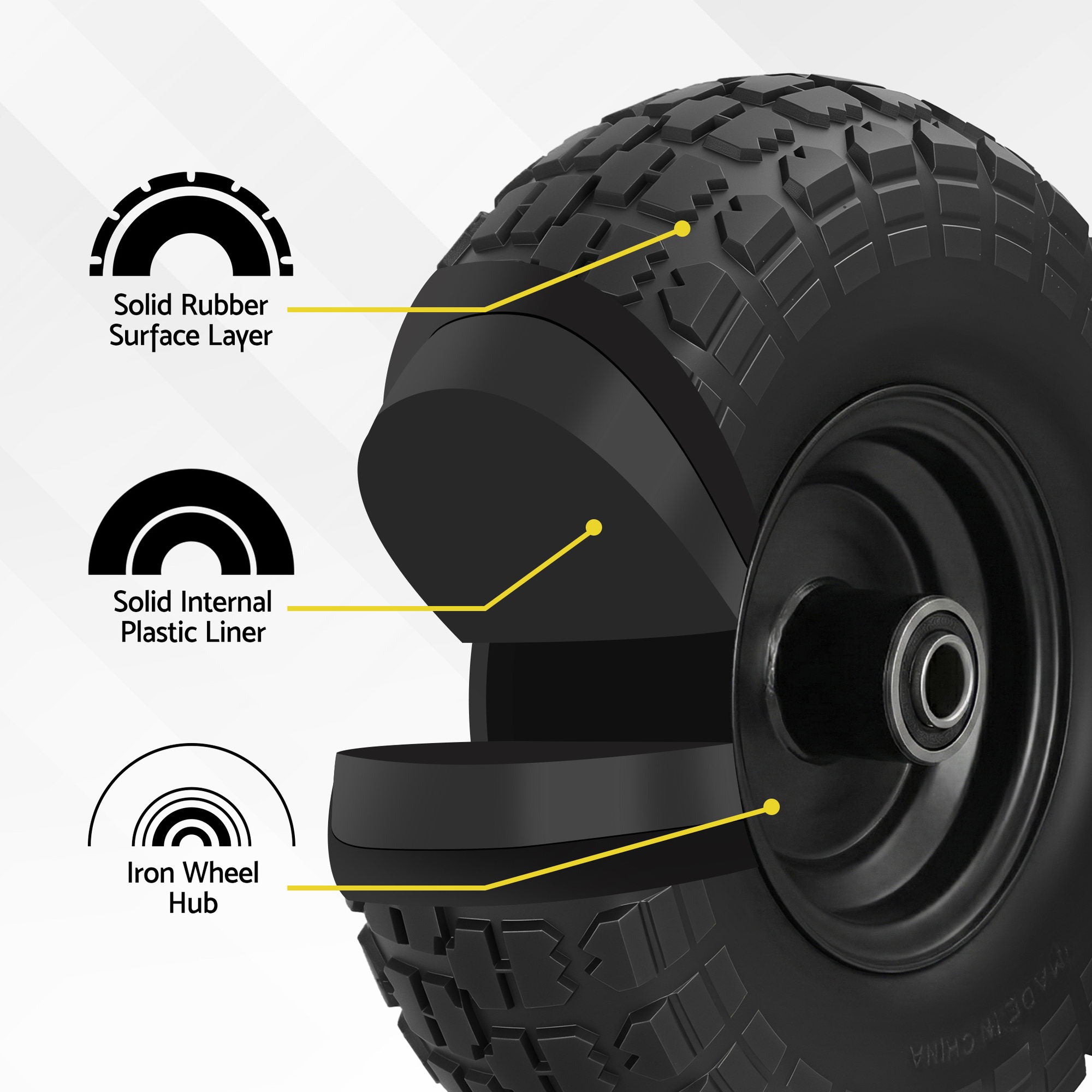 Gardeon 2pcs, 4.10/3.50-4 Tire And Wheel Flat Free, 26cm Solid Rubber Tires with 5/8 Axle Bore Hole And Double Sealed Bearings, Perfect for Wheelbarro