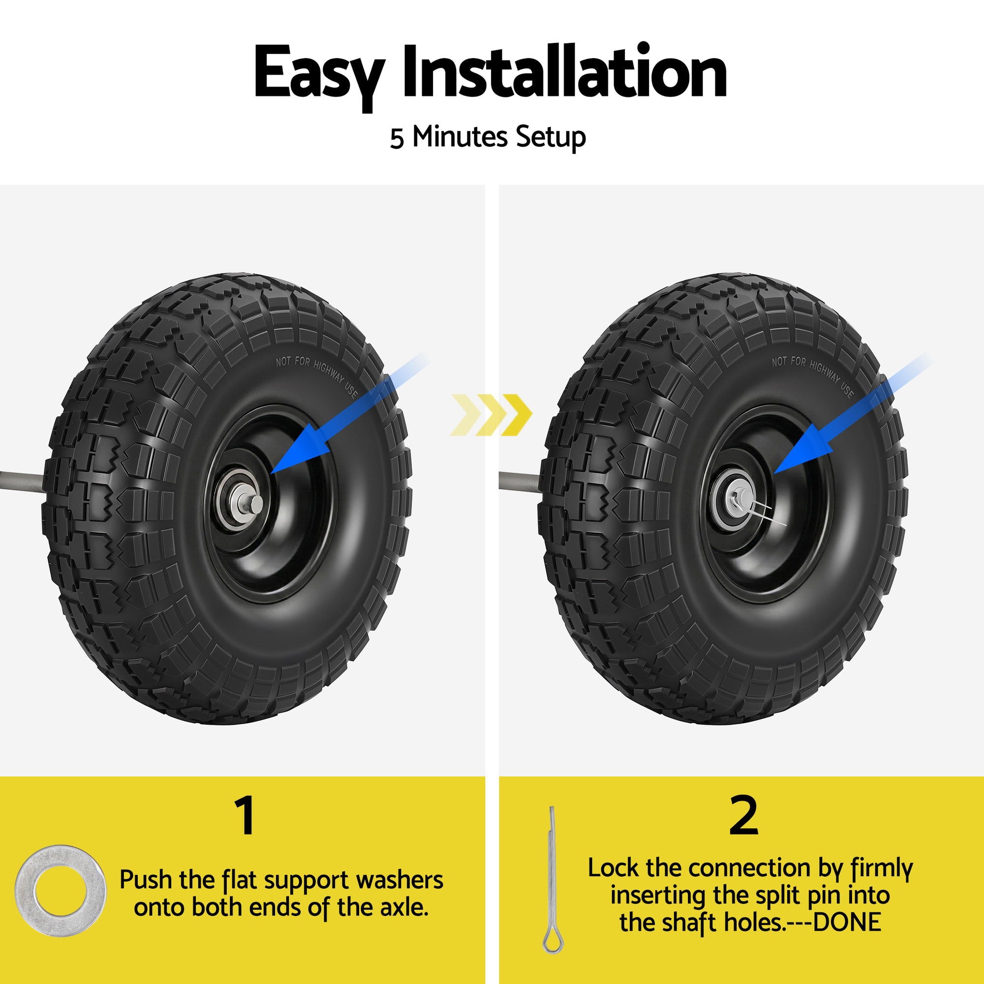 Gardeon 2pcs, 4.10/3.50-4 Tire And Wheel Flat Free, 26cm Solid Rubber Tires with 5/8 Axle Bore Hole And Double Sealed Bearings, Perfect for Wheelbarro