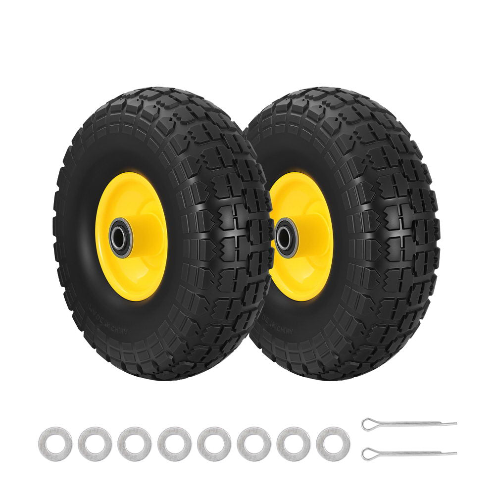 Gardeon 2pcs, 4.10/3.50-4 Tire And Wheel Flat Free, 26cm Solid Rubber Tires with 5/8 Axle Bore Hole And Double Sealed Bearings, Perfect for Wheelbarro