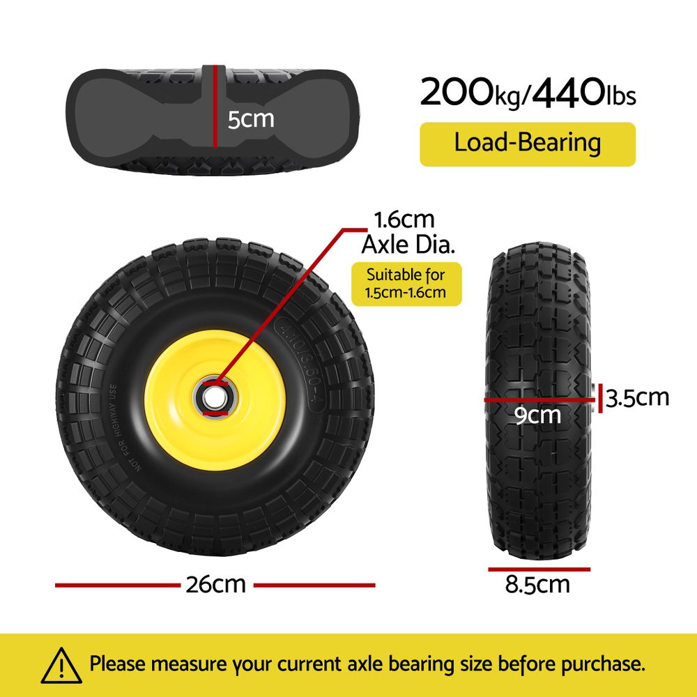 Gardeon 2pcs, 4.10/3.50-4 Tire And Wheel Flat Free, 26cm Solid Rubber Tires with 5/8 Axle Bore Hole And Double Sealed Bearings, Perfect for Wheelbarro