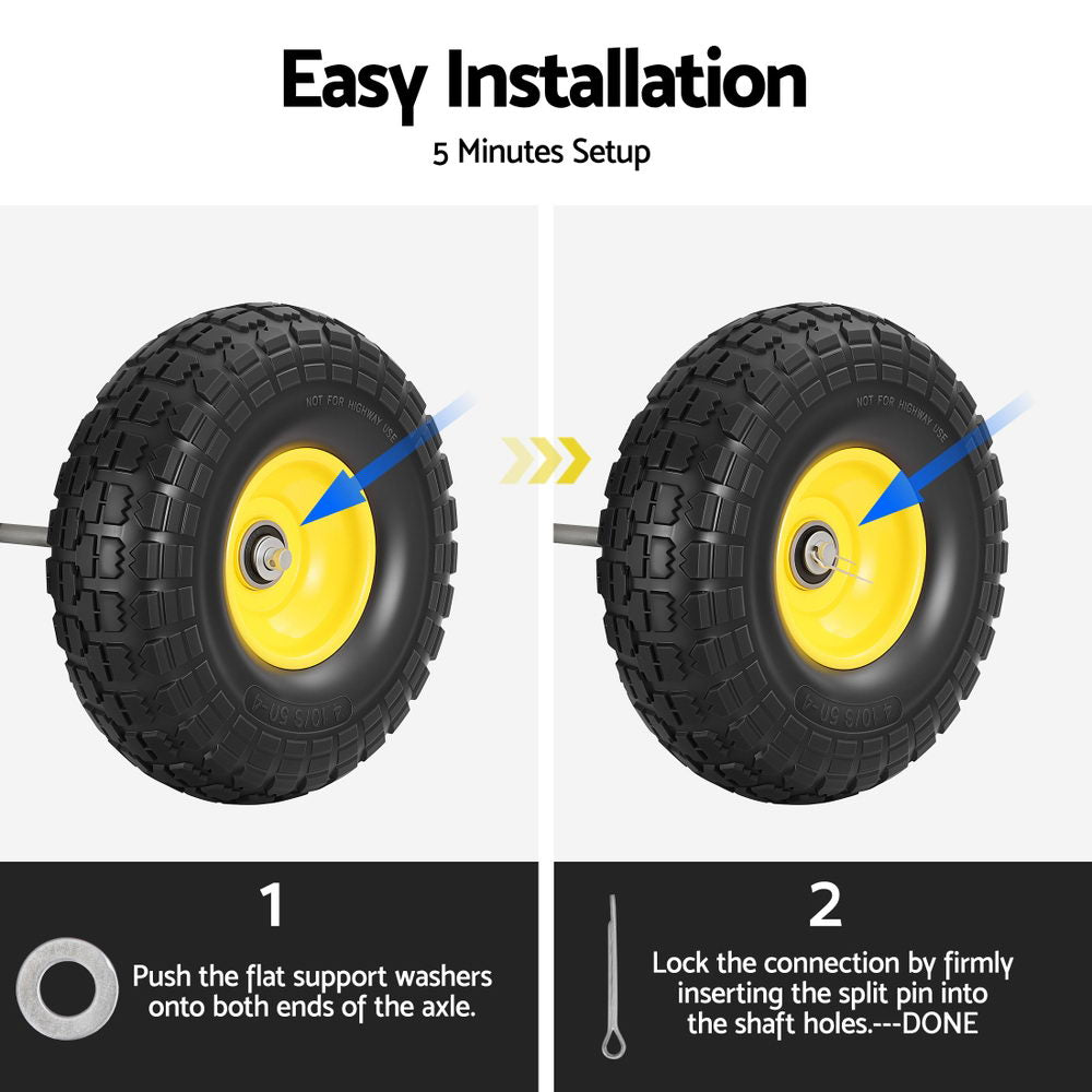 Gardeon 2pcs, 4.10/3.50-4 Tire And Wheel Flat Free, 26cm Solid Rubber Tires with 5/8 Axle Bore Hole And Double Sealed Bearings, Perfect for Wheelbarro