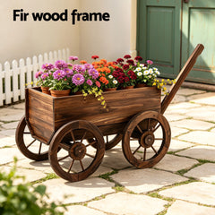 Gardeon Wooden Planter Cart Garden Decor Plant Stand Fir Wood Flower Wagon