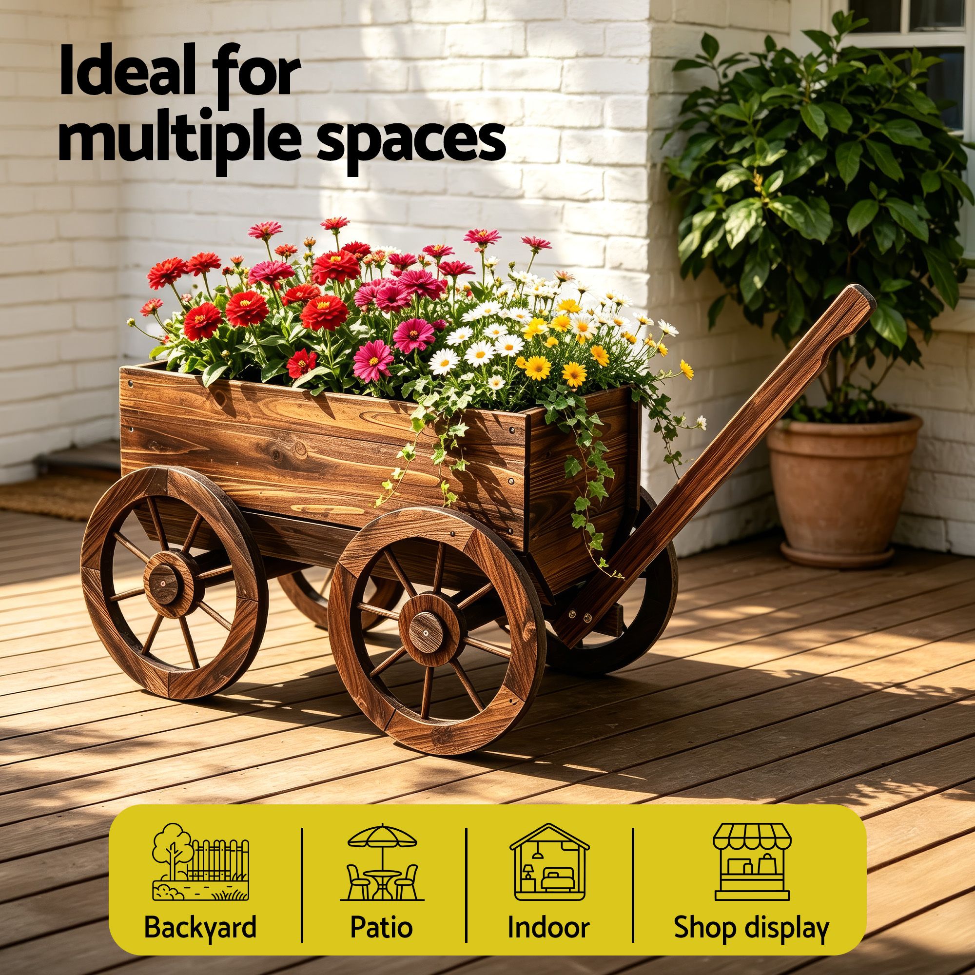 Gardeon Wooden Planter Cart Garden Decor Plant Stand Fir Wood Flower Wagon
