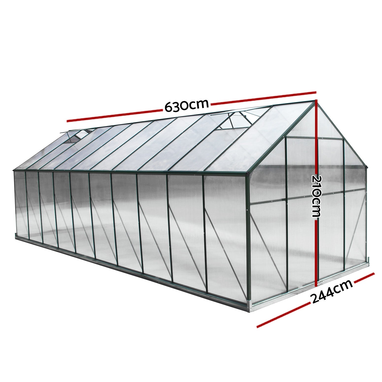 Green Fingers Greenhouse 6.3x2.44x2.1M Aluminium Polycarbonate Green House