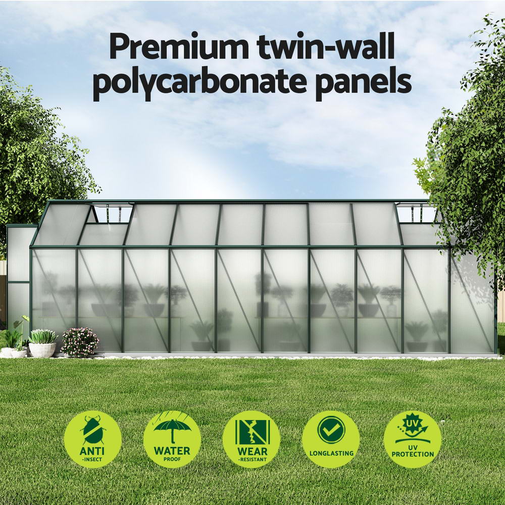 Green Fingers Greenhouse 6.3x2.44x2.1M Aluminium Polycarbonate Green House