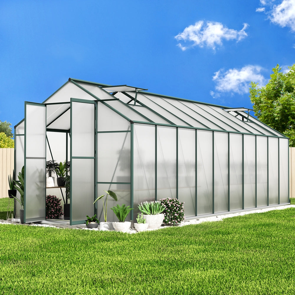 Green Fingers Greenhouse 6.3x2.44x2.1M Aluminium Polycarbonate Green House