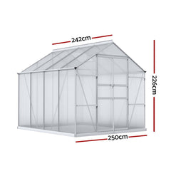 Green Fingers Greenhouse 2.42x2.5x2.26M Aluminium Double Doors Green House