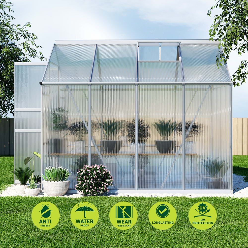 Green Fingers Greenhouse 2.42x2.5x2.26M Aluminium Double Doors Green House