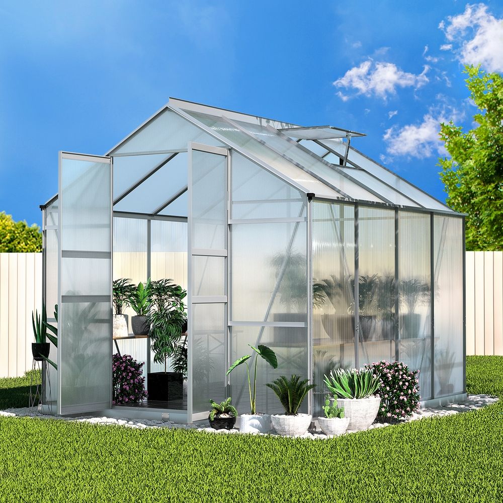 Green Fingers Greenhouse 2.42x2.5x2.26M Aluminium Double Doors Green House