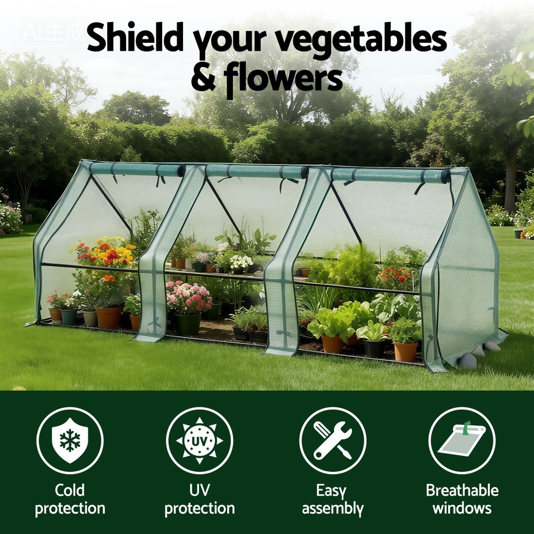 Green Fingers Mini Greenhouse 240x90x90cm Steel Frame PE Outdoor Free Delivery