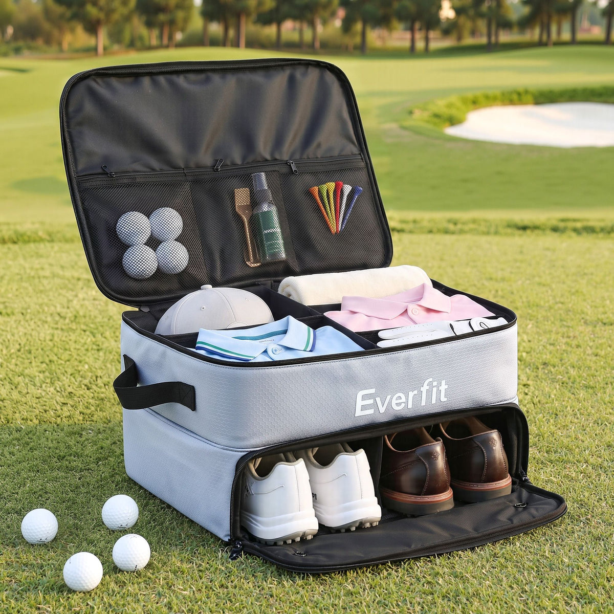 Everfit Golf Trunk Organizer for Car, 2-Tier Golf Storage Bag with Ventilated
