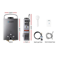 Devanti Portable Gas Water Heater LPG System Grey