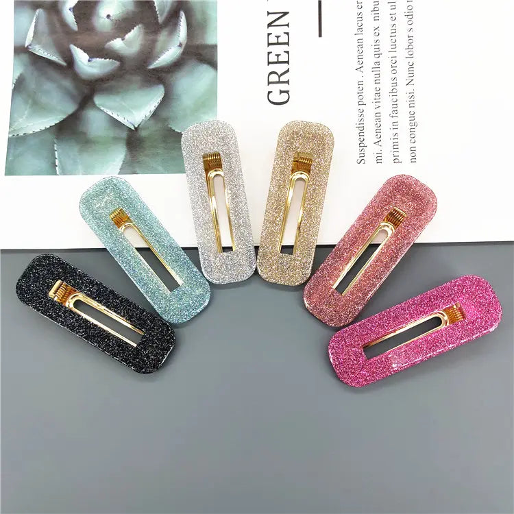 Glitter Resin Hair Clips Sealed Sparkle Secure Grip Fashion Accessories All Colours