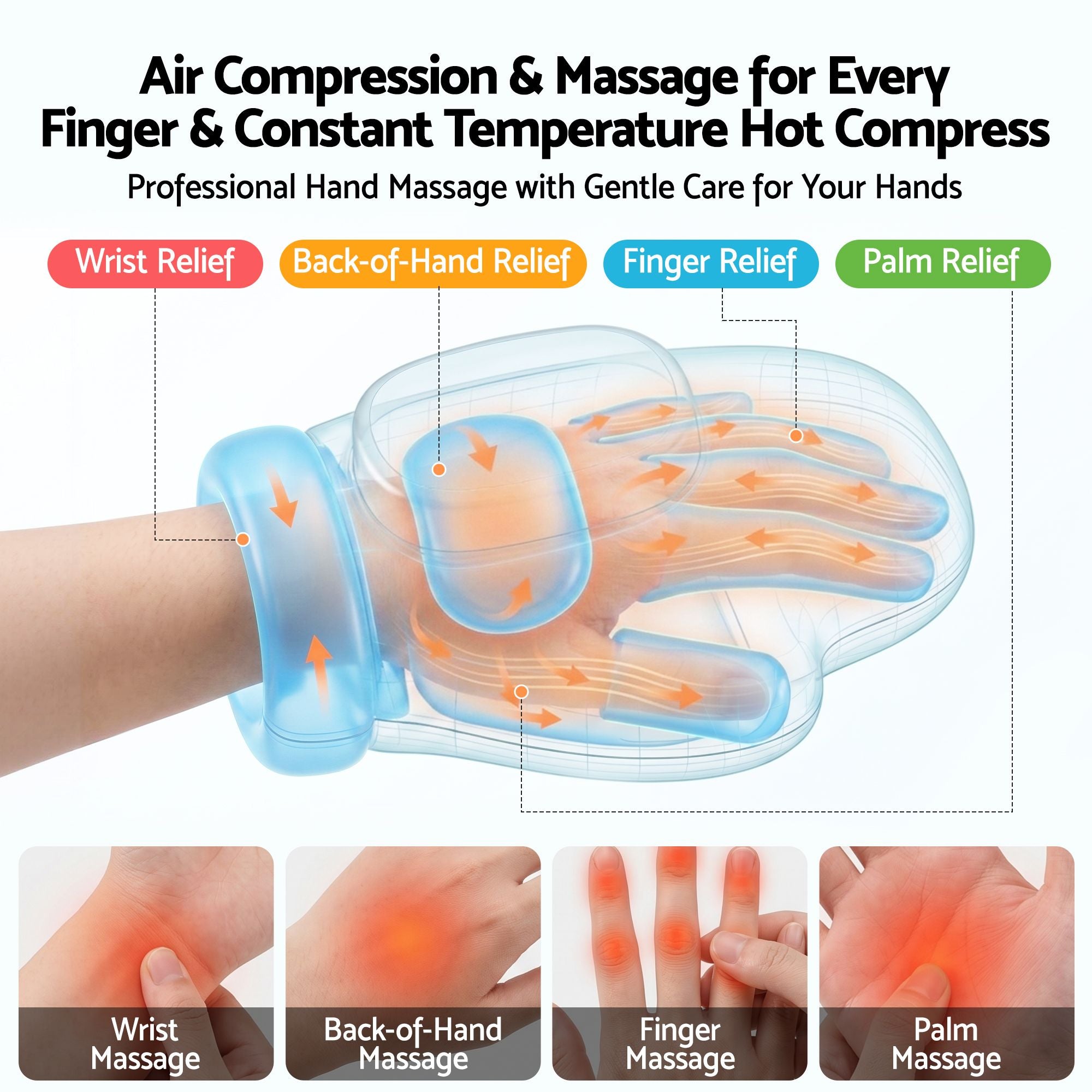 Livemor Hand Massager with Heat and Compression for Arthritis Carpal Tunnel | Large Hand Chamber Fits Left or Right Hand, with 5 Compression Levels, 3 Modes, and 3 Heat Levels, Gift for Women Men