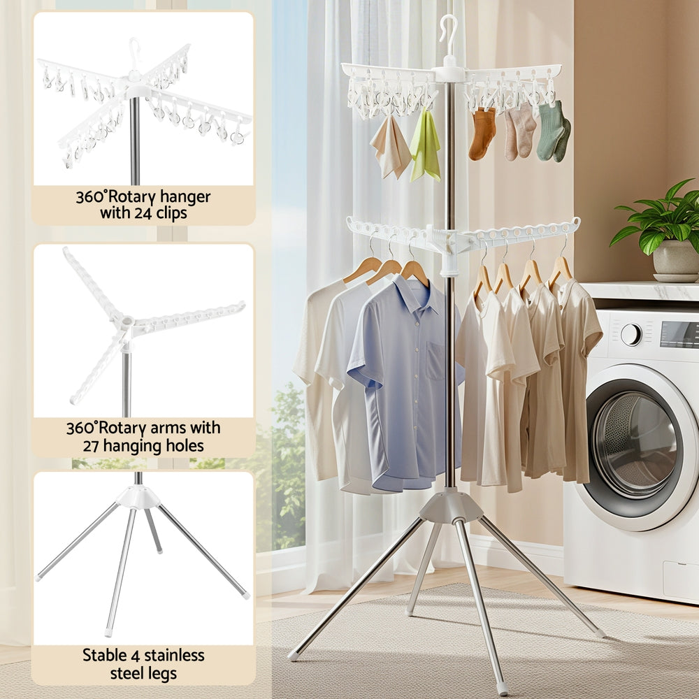 Artiss Clothes Rack Airer 2 Tier Rotatable Hanger Foldable - Free Delivery