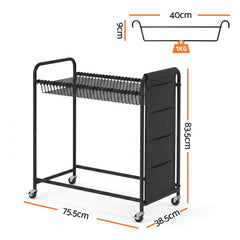 Artiss Pants Trolley Mobile Clothes Rack Clothing Stand with 30 Hangers Wheels Storage Organizer Bag