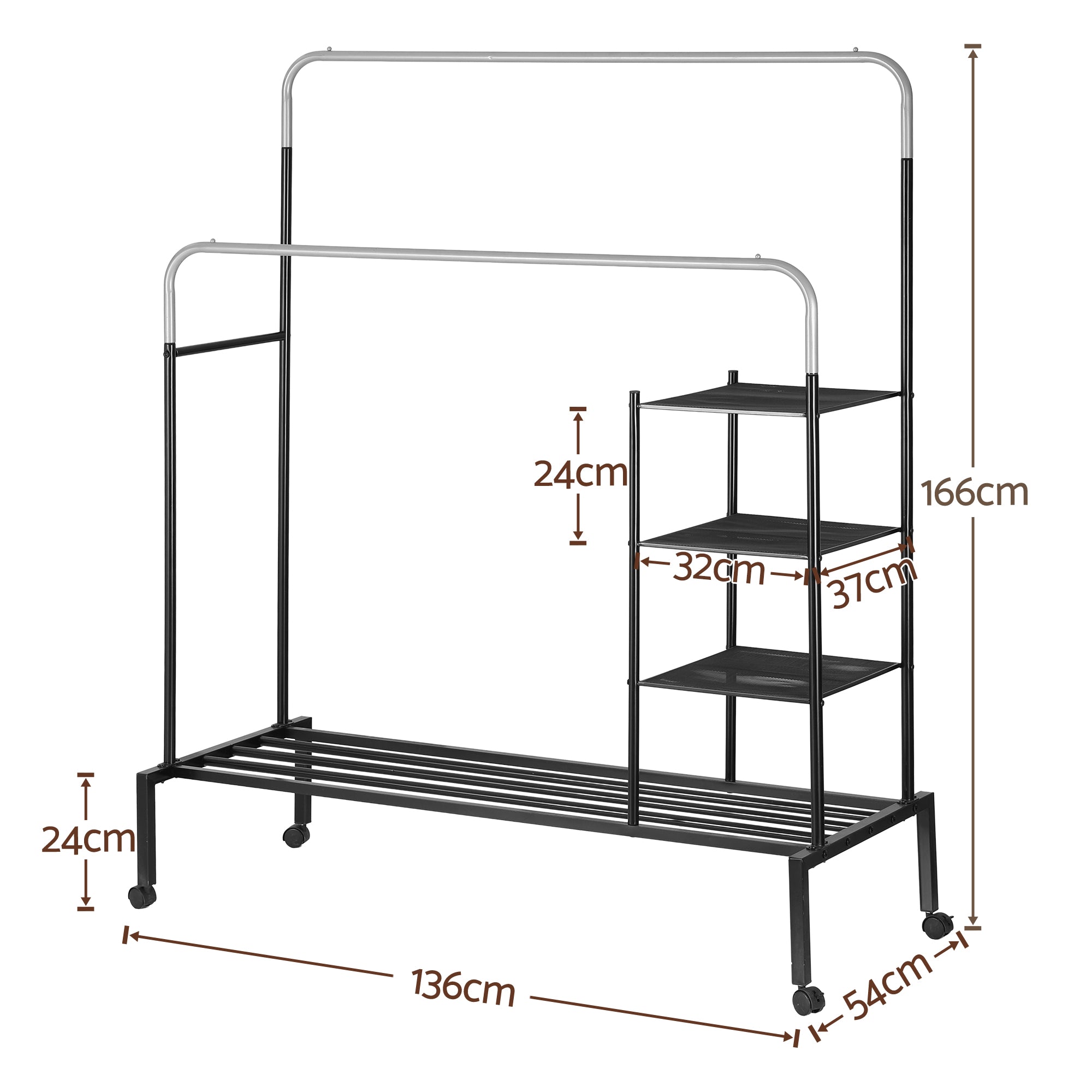 Artiss Clothes Rack Double Rod Airer Rail Coat Stand Hanger Storage Shelf