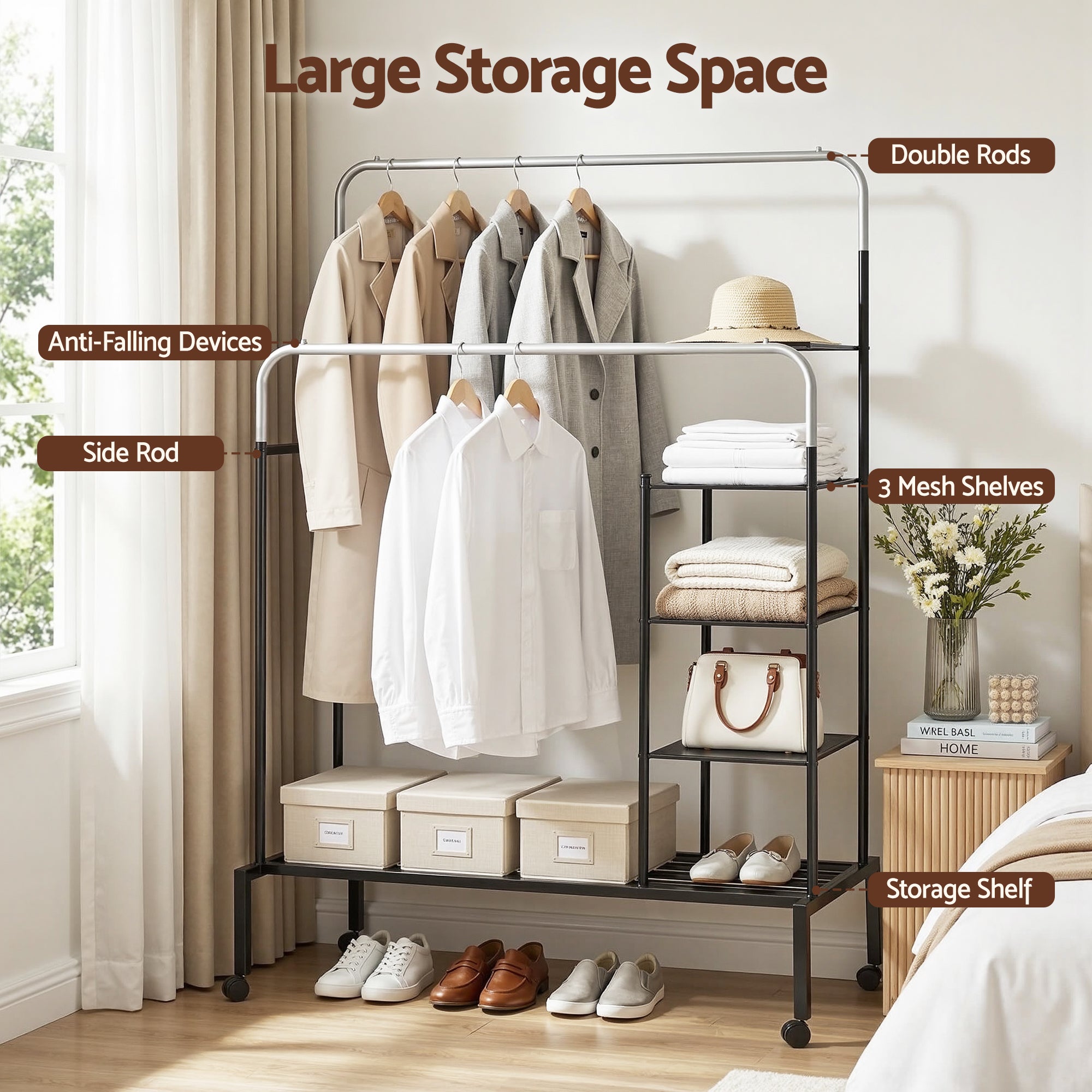 Artiss Clothes Rack Double Rod Airer Rail Coat Stand Hanger Storage Shelf