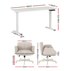 Artiss Criss Cross Chair with Wheels & Adjustable Armrests and Electric Standing Desk 140cm with Memory Presets, Ergonomic Cross Legged Chair and Office Desk Set