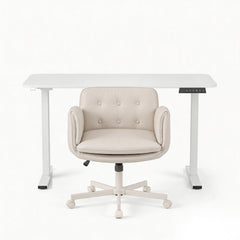 Artiss Criss Cross Chair with Wheels & Adjustable Armrests and Electric Standing Desk 140cm with Memory Presets, Ergonomic Cross Legged Chair and Office Desk Set