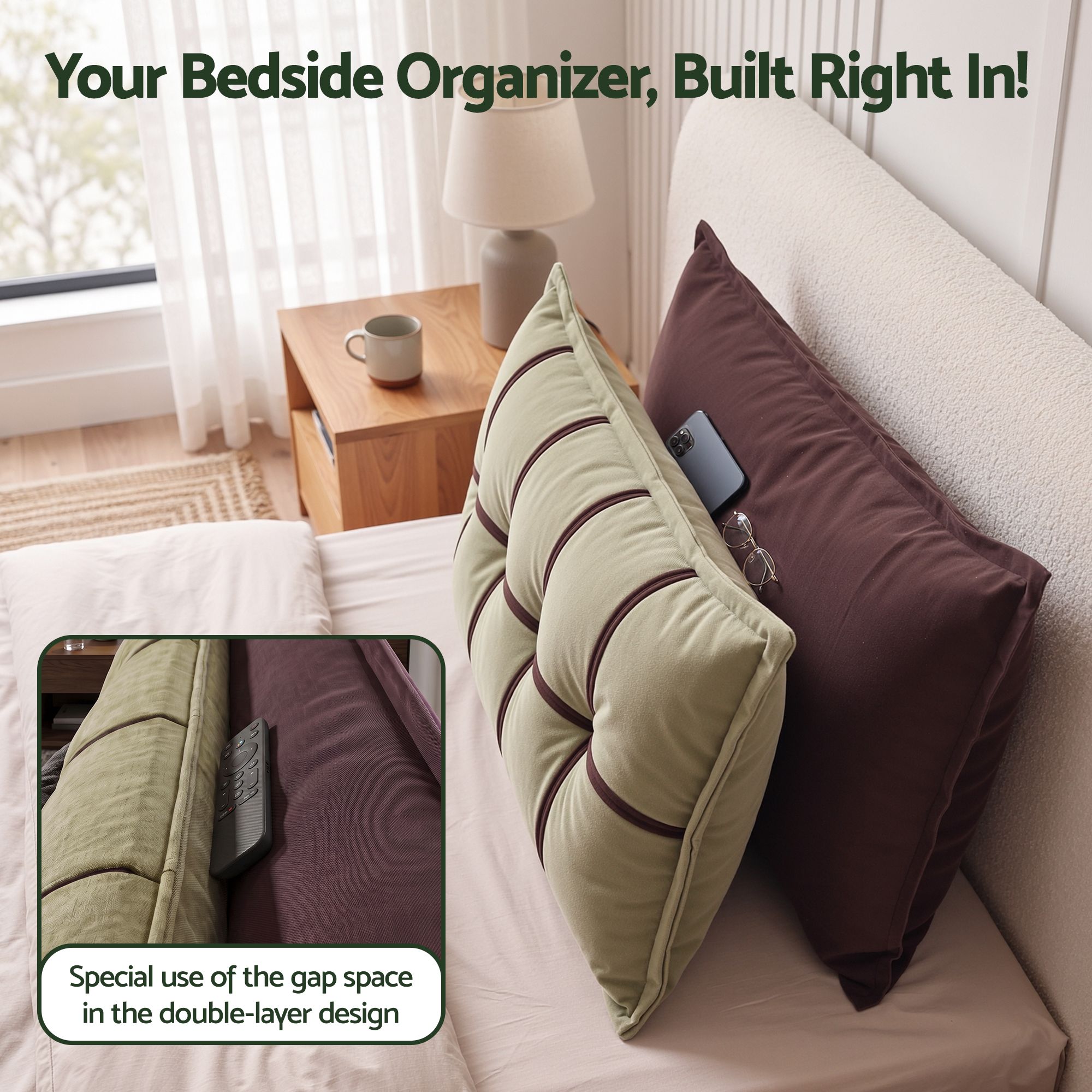 Giselle Bedding Headboard Pillow with Double-Layer Storage Wedge Reading