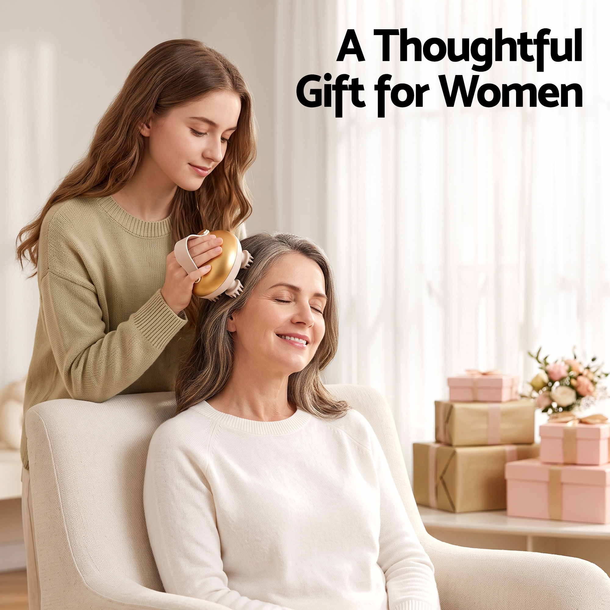 Livemor Scalp Massager Kneading Head Massager Scalp Stress Relax Portable Rechargeable Hair Massager Shower Massage Cat Massager Scratcher, Gift for Mom Dad