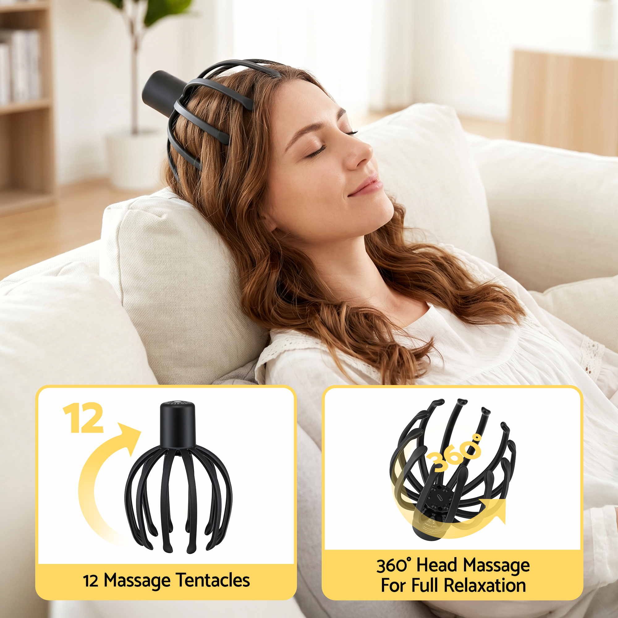 Livemor Head Massager Scalp Electric with 3 Modes, 360 Degree Head Massager Cordless Portable, Head Scratcher for Stress Relax