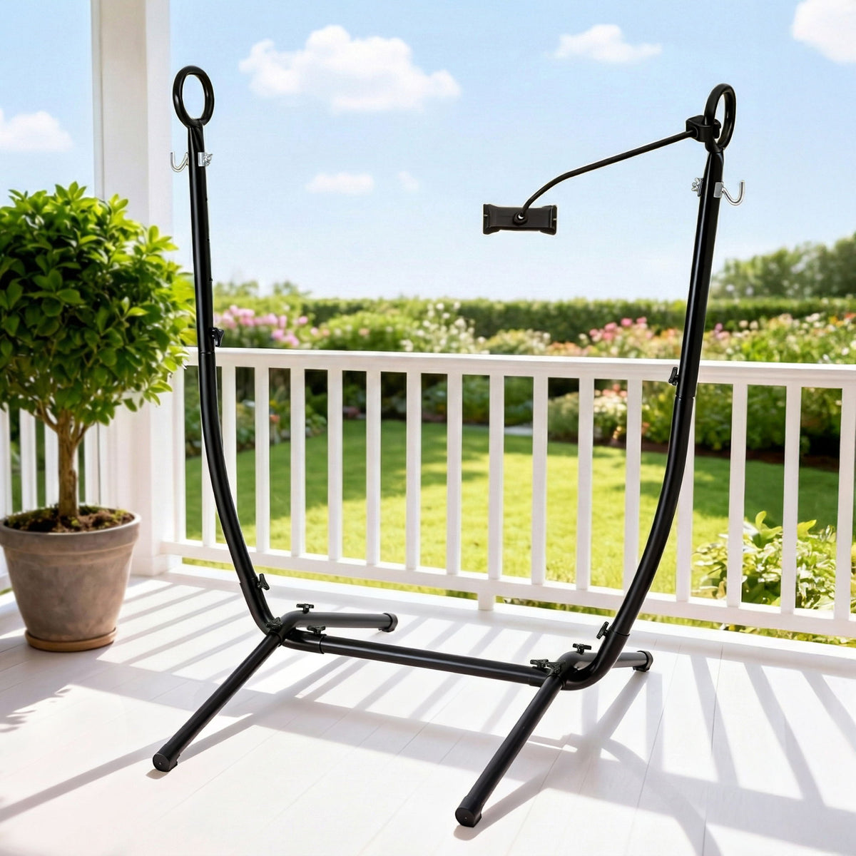 Gardeon Hammock Chair Stand Iron Frame w/Phone Holder Black