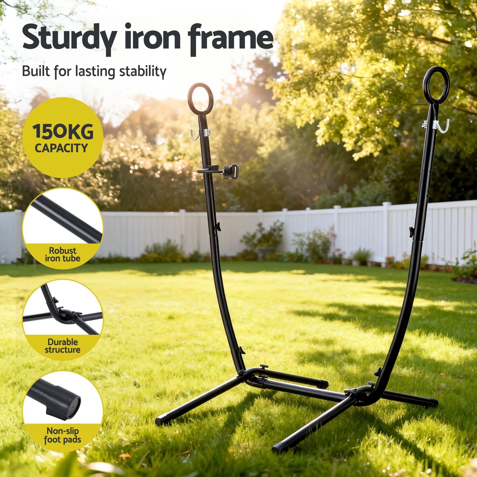 Gardeon Hammock Chair Stand Iron Frame w/Phone Holder Black