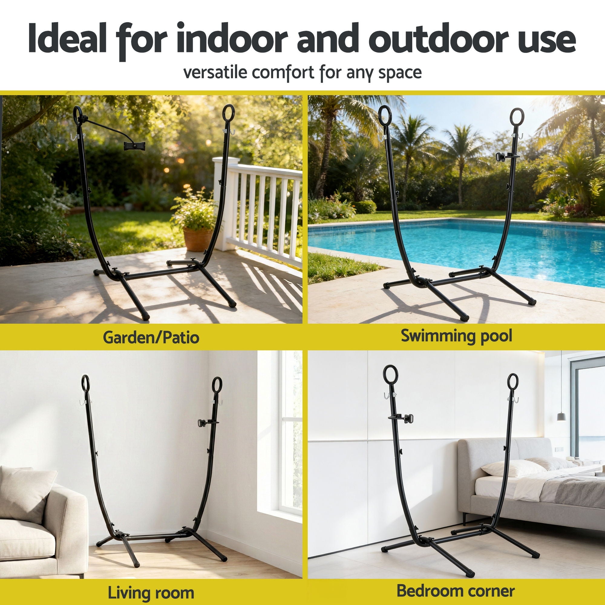 Gardeon Hammock Chair Stand Iron Frame w/Phone Holder Black