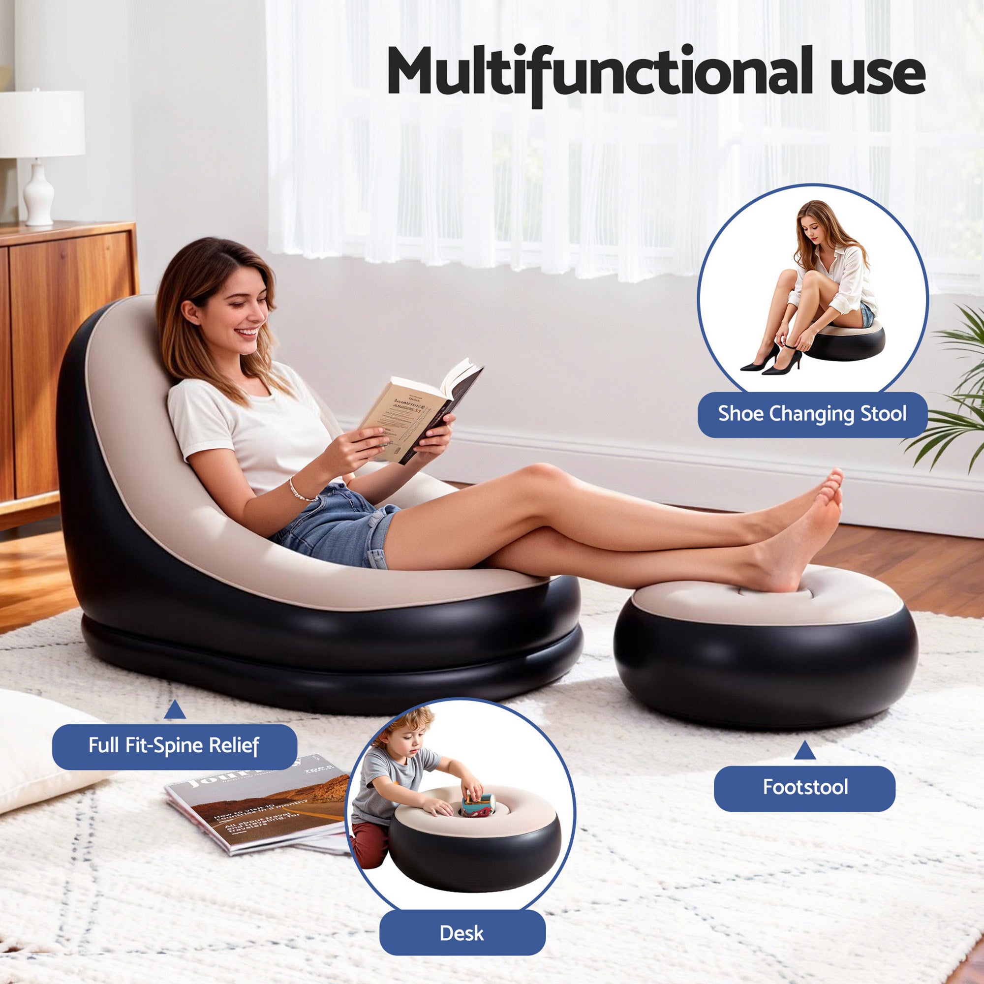 Gardeon Inflatable Chair Ottoman Air Sofa Blow Outdoor Free Delivery