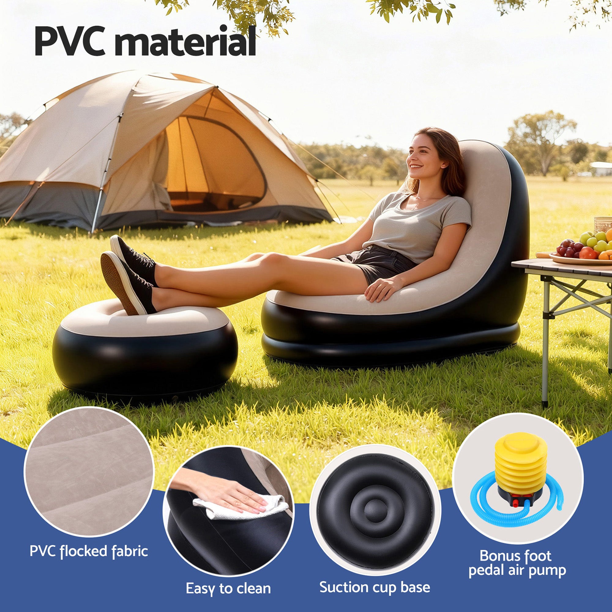 Gardeon Inflatable Chair Ottoman Air Sofa Blow Outdoor Free Delivery