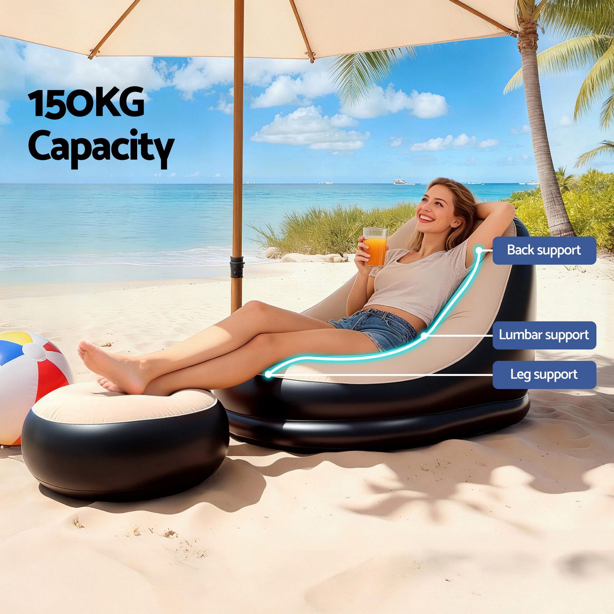 Gardeon Inflatable Chair Ottoman Air Sofa Blow Outdoor Free Delivery