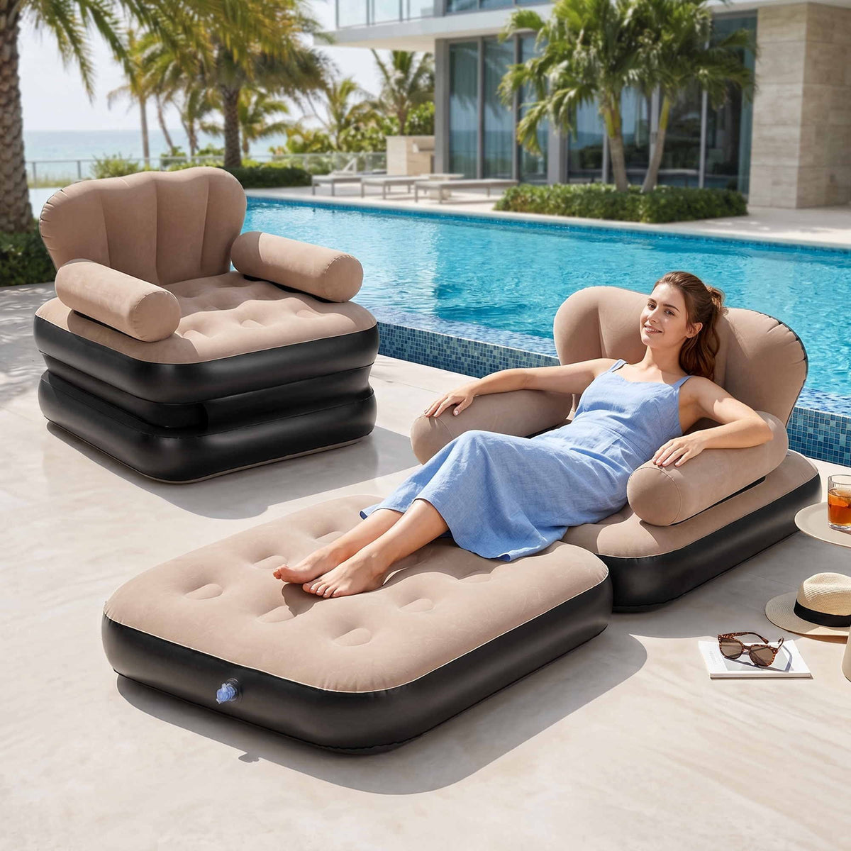 Gardeon Inflatable Chair Sun Lounge Air Sofa Blow Up Air Chair for Camping with Pump