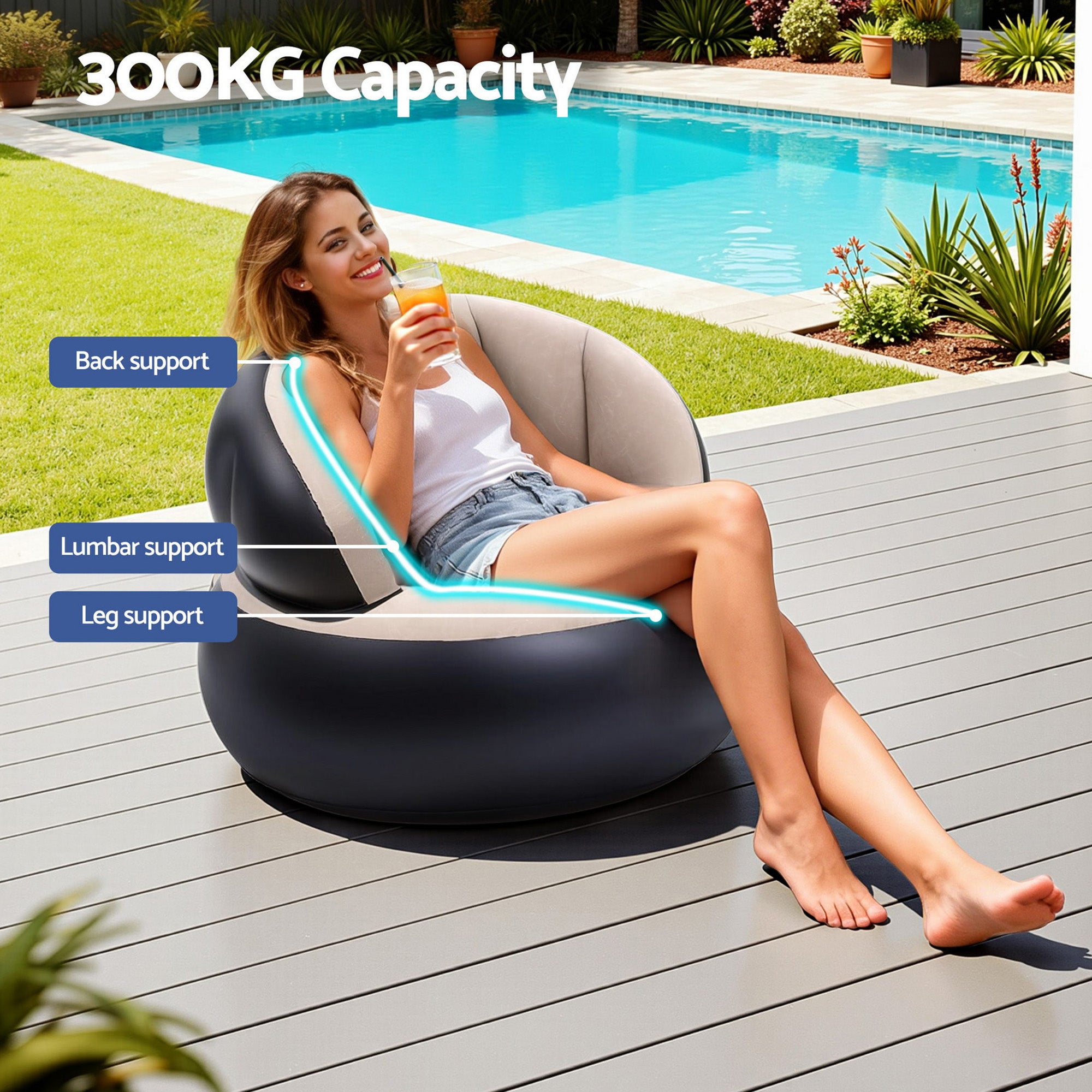 Gardeon Inflatable Chair Blow Up Folding Air Foldable Outdoor Free Delivery