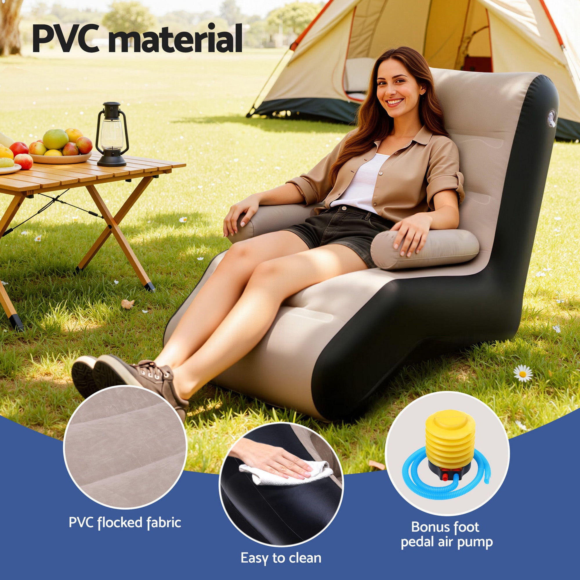 Gardeon Inflatable Chair Sun Lounger Blow Up Foldable Outdoor Free Delivery