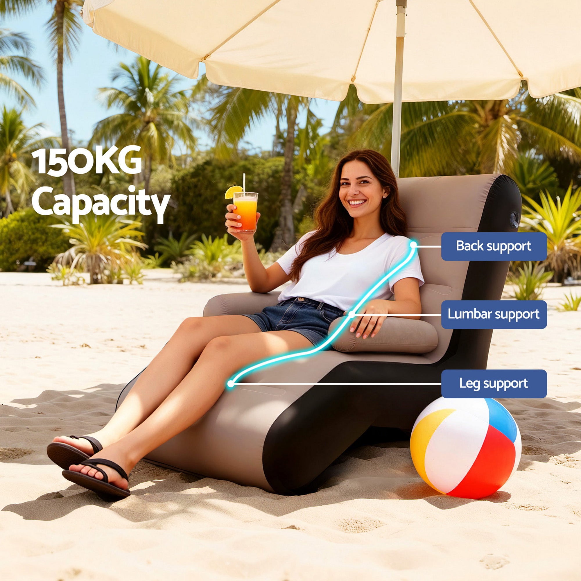 Gardeon Inflatable Chair Sun Lounger Blow Up Foldable Outdoor Free Delivery