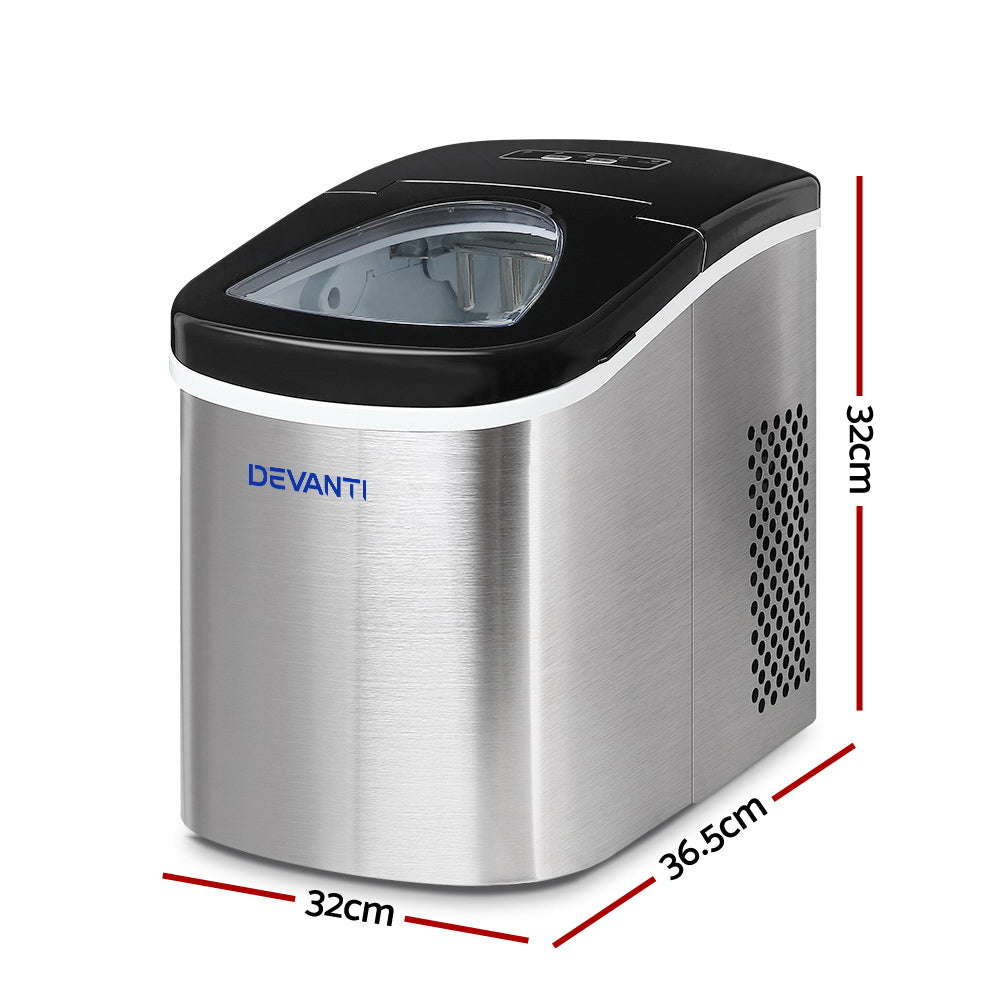 Devanti Ice Maker Machine Commercial Portable Ice Cube Nugget Tray Stainless Steel 2.4L