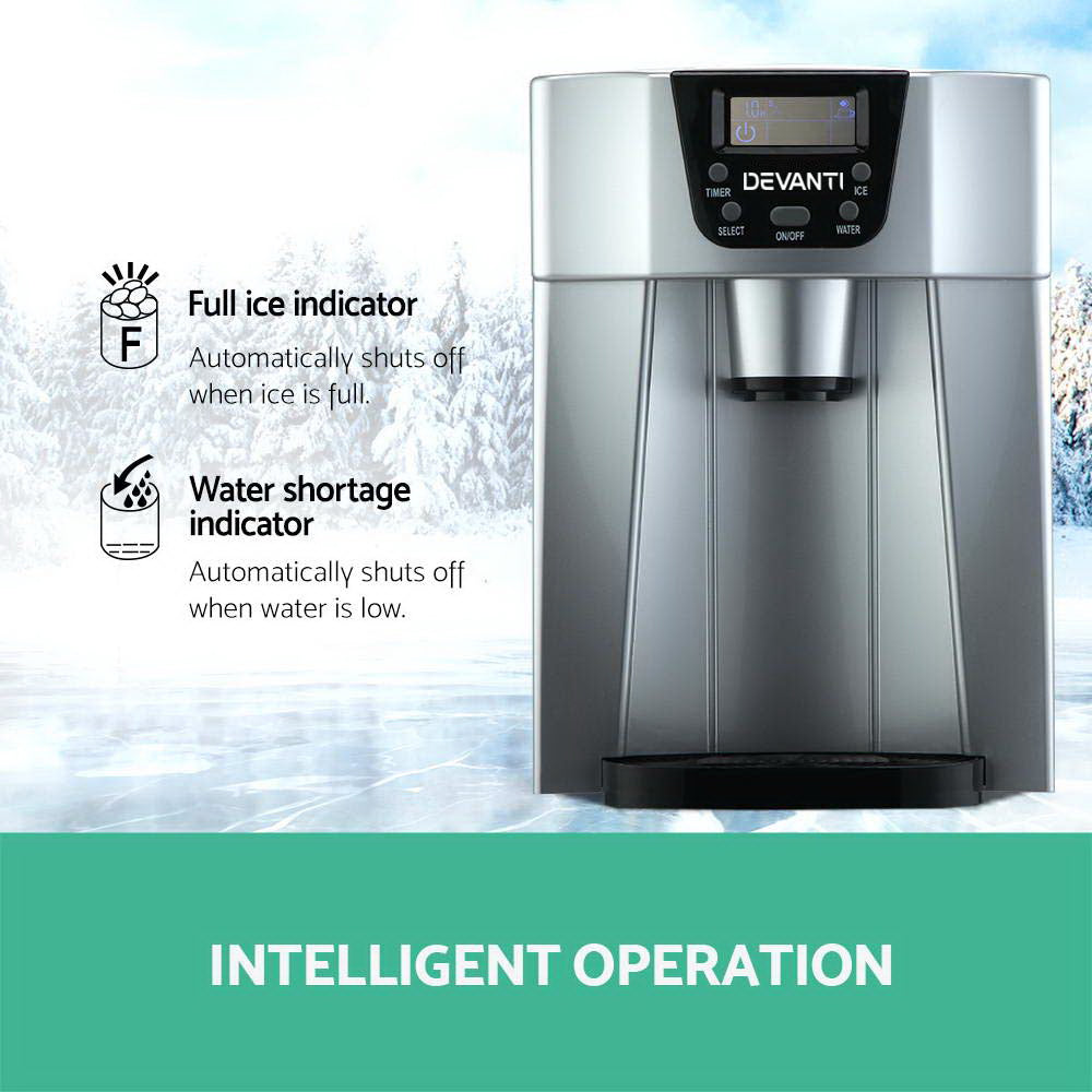 Devanti 2L Portable Ice Maker Commercial Machine Water Dispenser Ice Cube Nugget Silver
