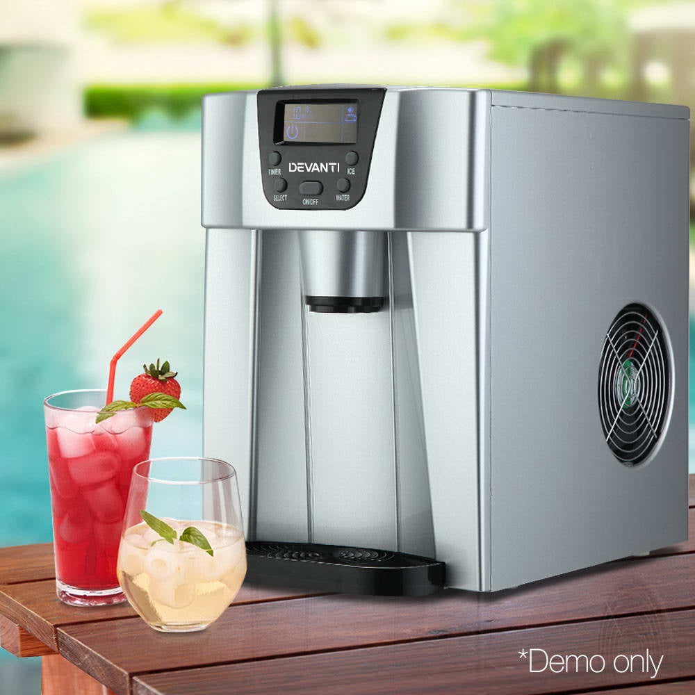 Devanti 2L Portable Ice Maker Commercial Machine Water Dispenser Ice Cube Nugget Silver