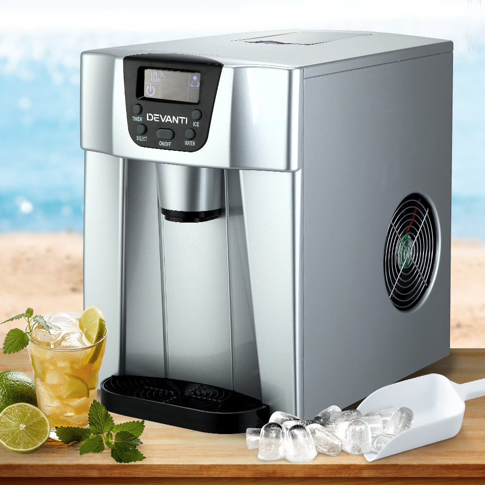 Devanti 2L Portable Ice Maker Commercial Machine Water Dispenser Ice Cube Nugget Silver