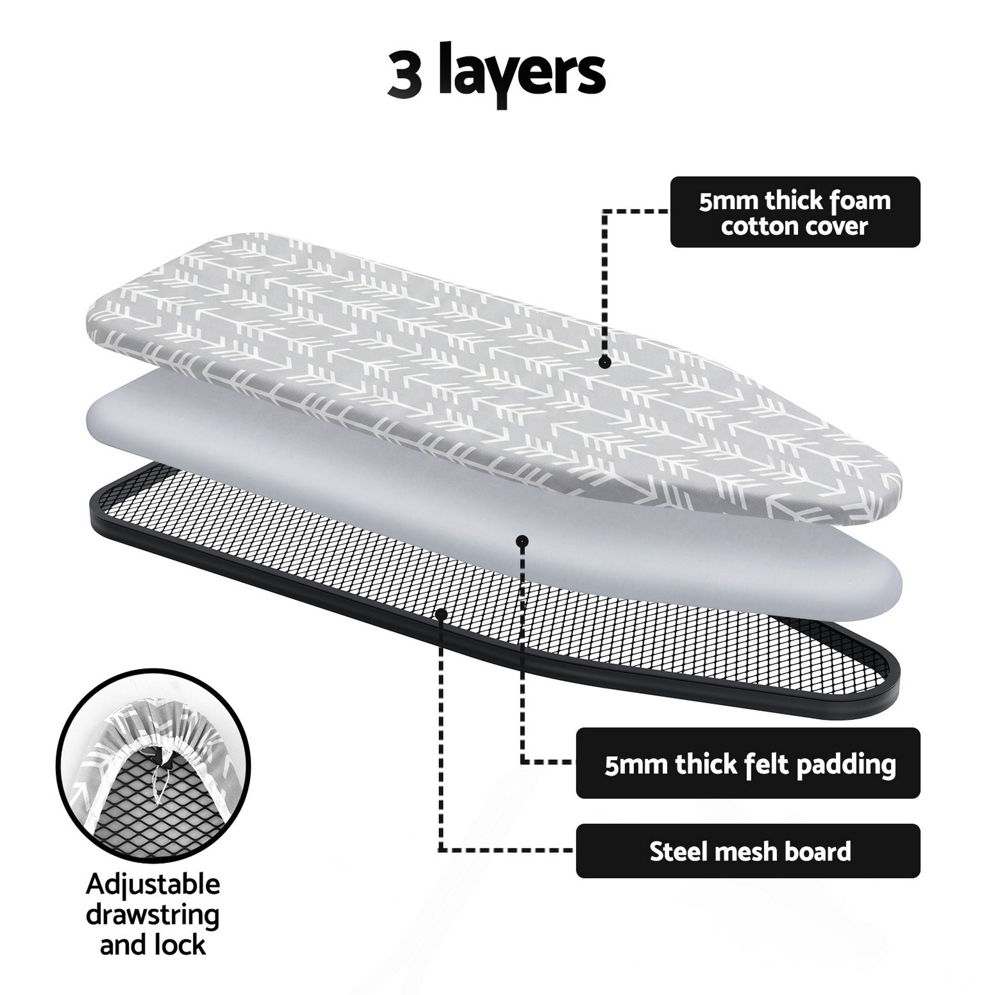 Artiss Foldable Ironing Board with Iron Rest Ironing Board for Laundry Room