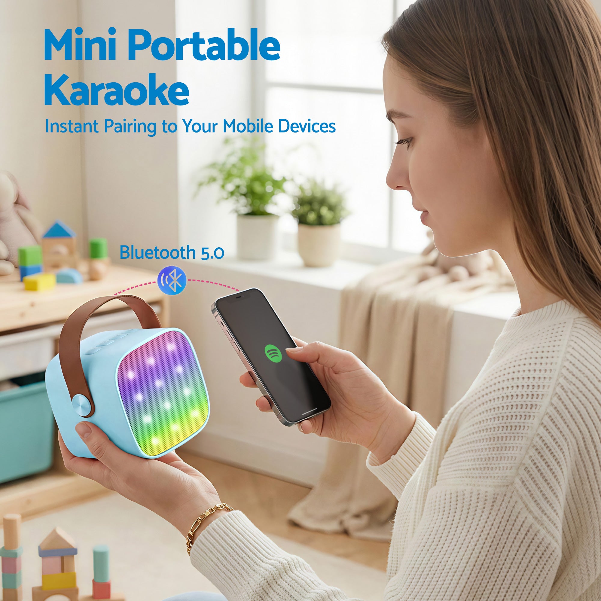 Alpha Mini Portable Karaoke Machine for Adults Kids with 2 Wireless Microphones - Free Delivery