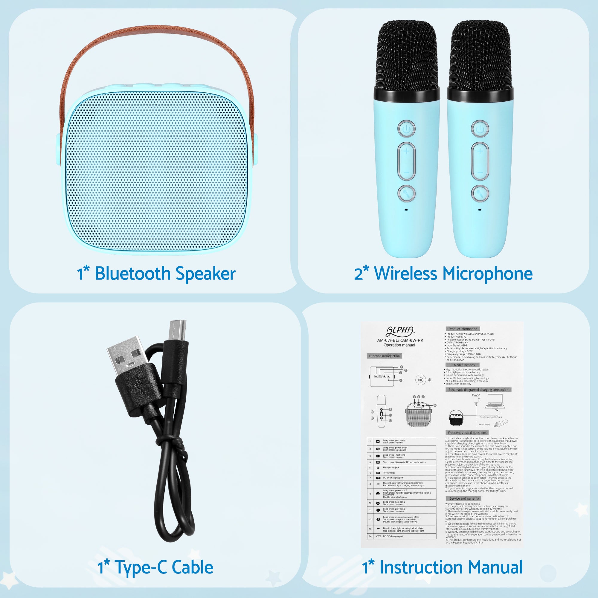 Alpha Mini Portable Karaoke Machine for Adults Kids with 2 Wireless Microphones - Free Delivery